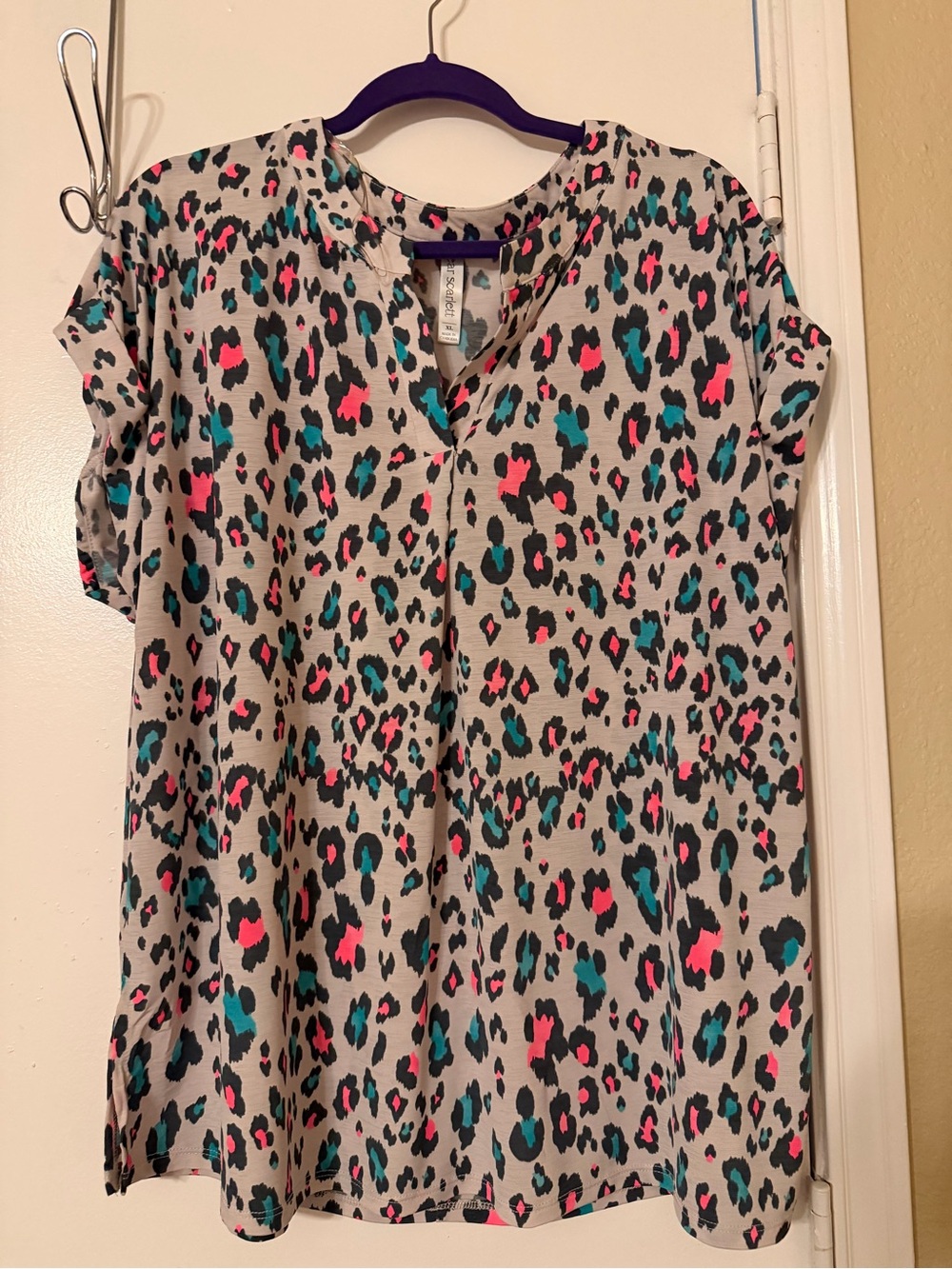 Women’s Pink & Teal Leopard Print Blouse